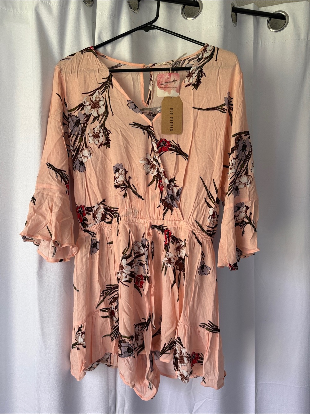 Blu Pepper Peach Floral Tank Chemise with Delicate Blooms